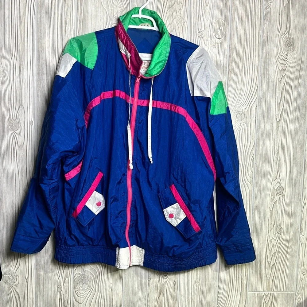 VTG Retro Windbreaker jacket funky skate surf chill party 90s Venezia Large